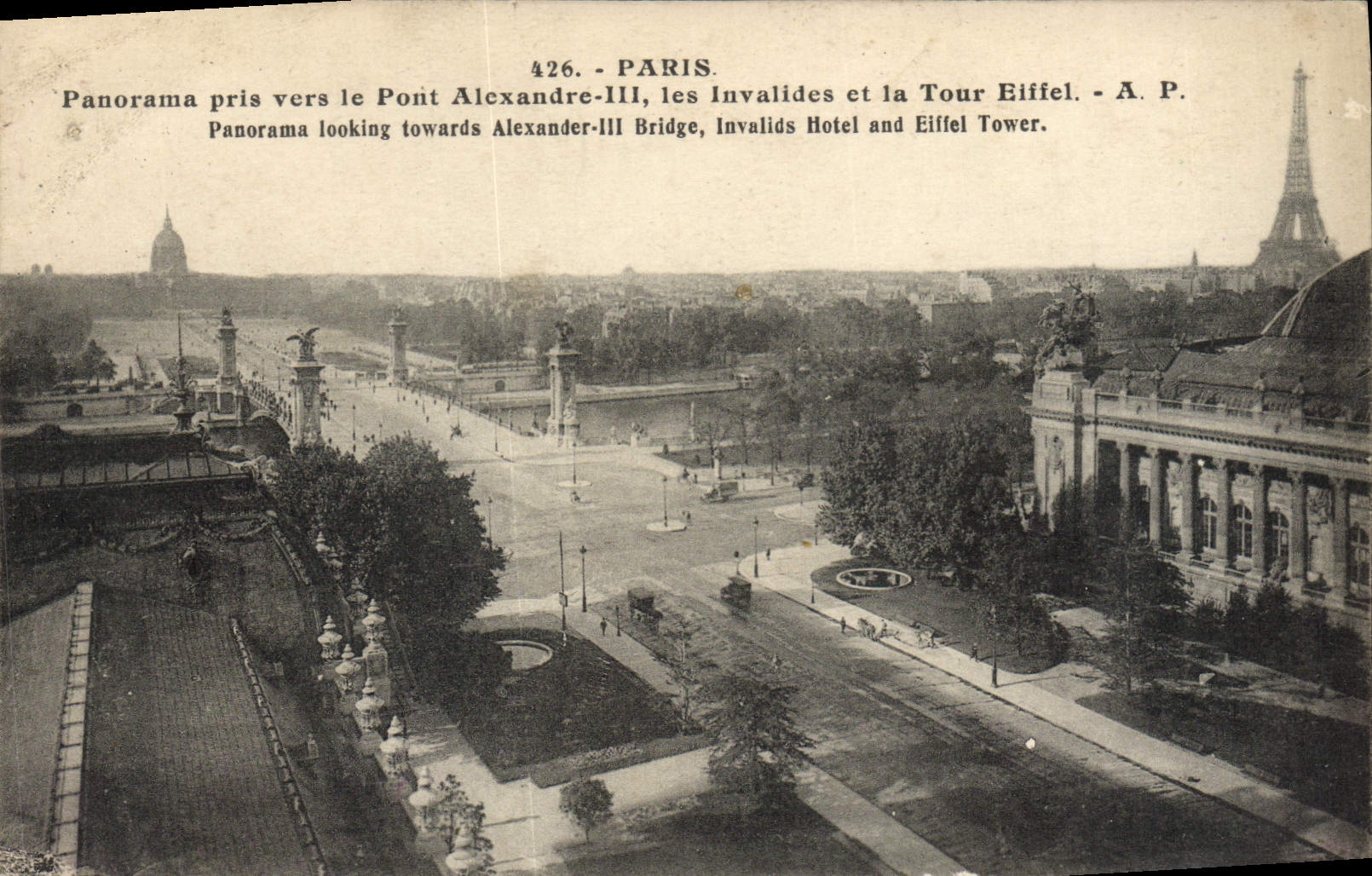 CPA Paris Panorama Pris Vers Le Pont Alexandre Les Invalides Et La Tour Eiffel
