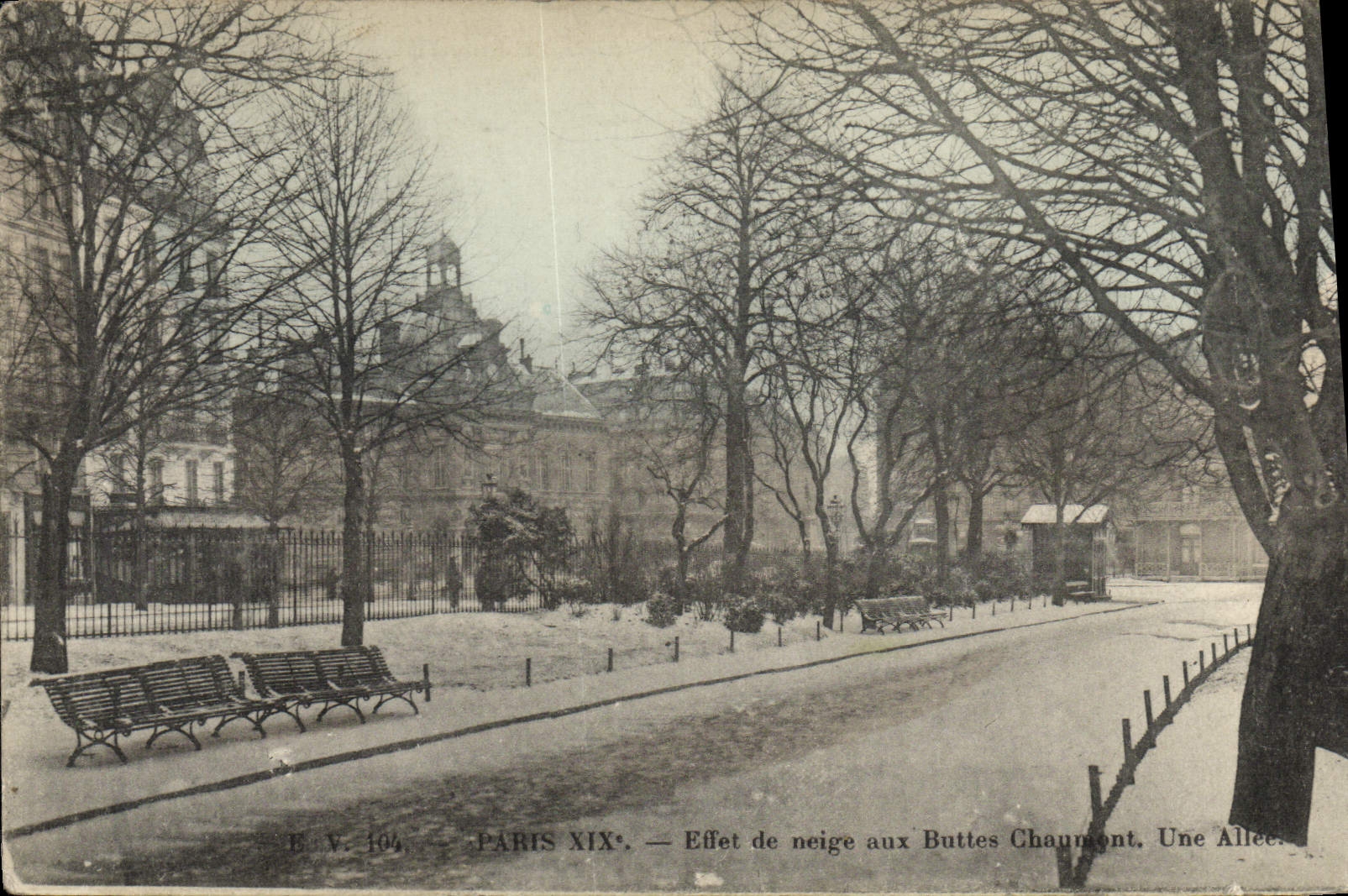 VINTAGE POSTCARD Paris Effect Snow To the Chaumont Hillocks an alley