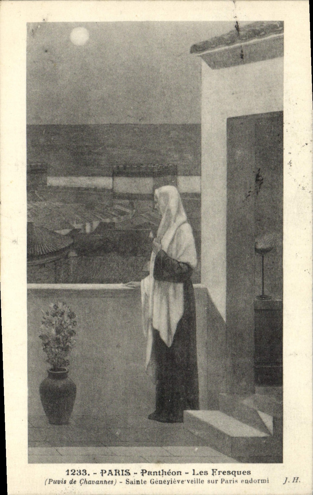 VINTAGE POSTCARD Paris the Pantheon the Frescos Sainte Genevieve Takes care On Paris