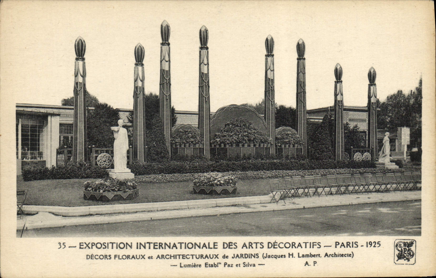 Exposición internacional de la POSTAL de la VENDIMIA de los artes decorativos París decoraciones florales y arquitectónicas de 1925 de jardines