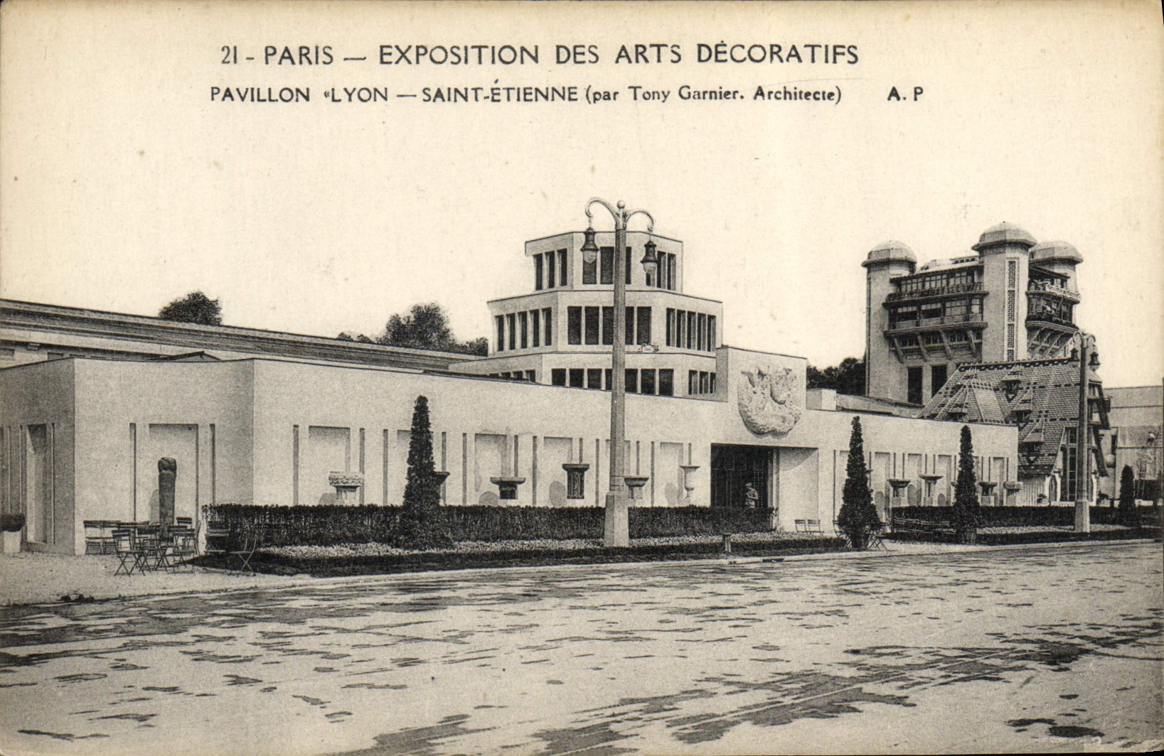 La exposición internacional de París de la POSTAL de la VENDIMIA de artes decorativos contiene Lyon santa Etienne