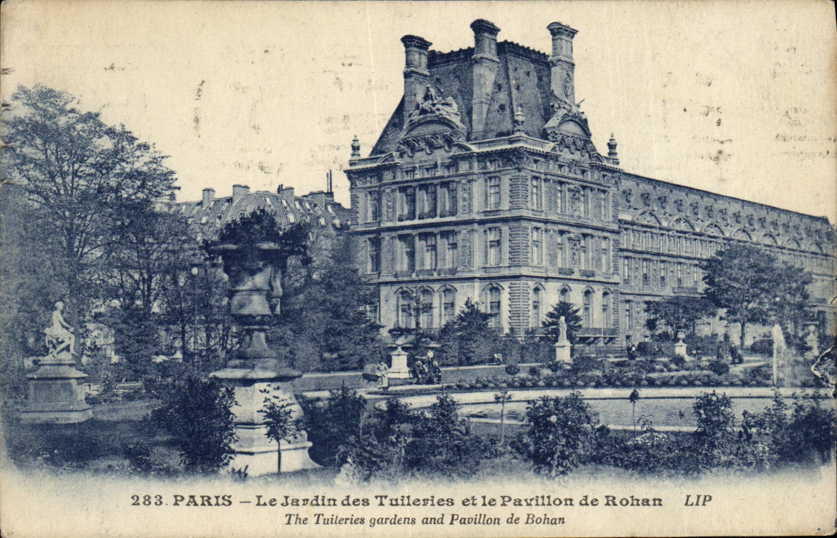 VINTAGE POSTCARD Paris the Garden Of Tileries And the House De Rohan