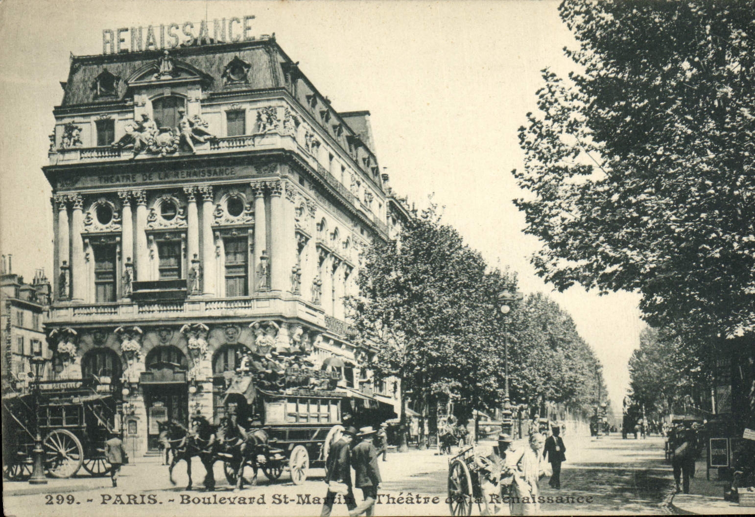 VINTAGE POSTCARD Paris Boulevard St Martin and theater of Renaissance