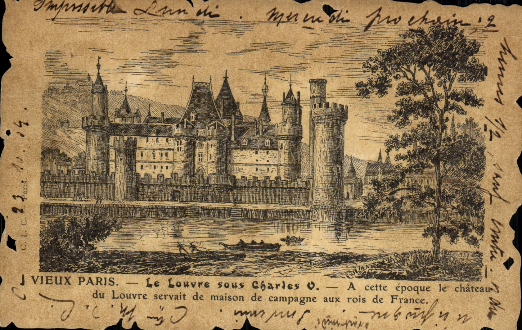 VINTAGE POSTCARD Old Paris Louvre Under Charles At that time the Castle Of Louvre