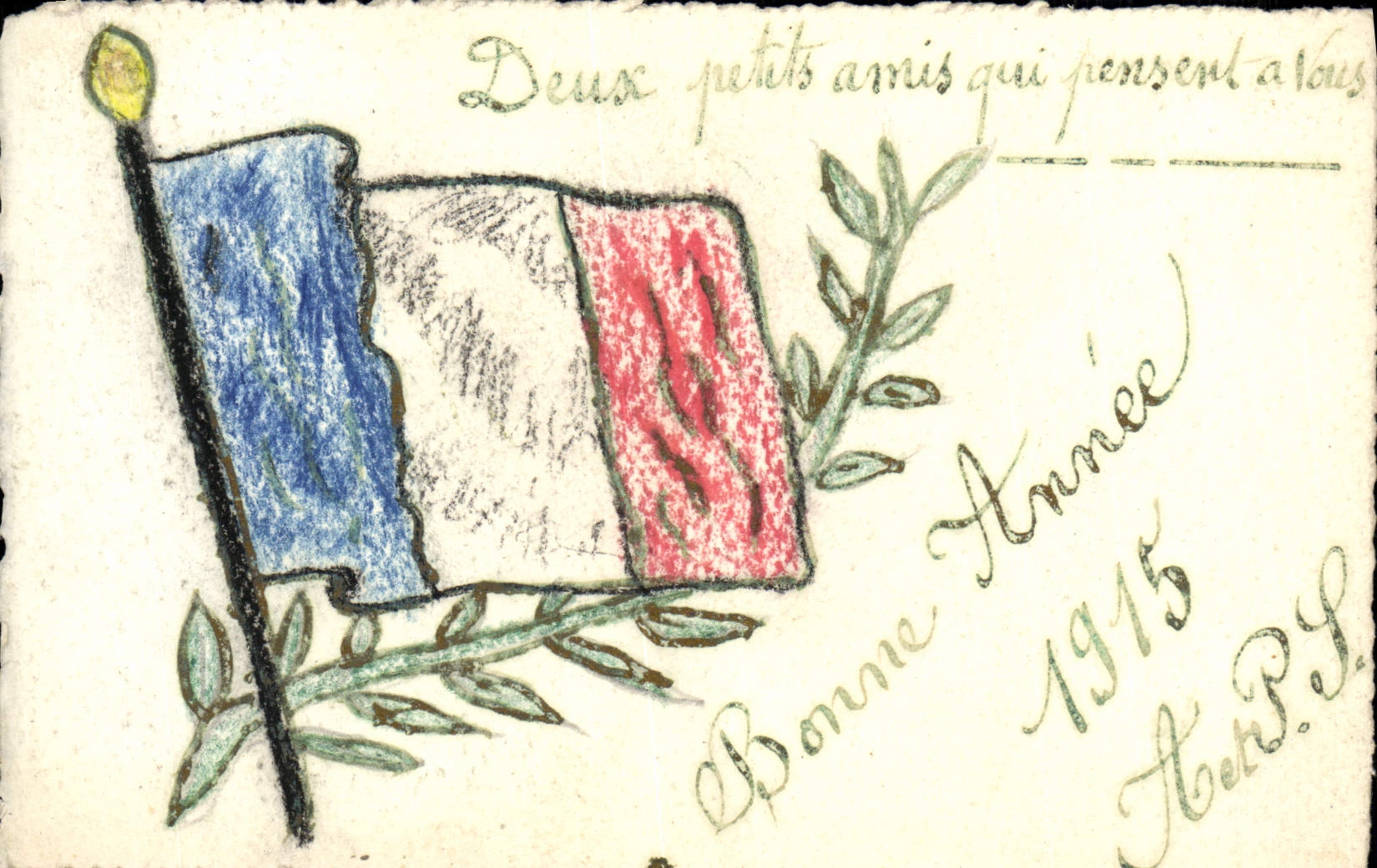 VINTAGE POSTCARD Fantasy Flag French 1915 (drew with the hand) Bihorel close Rouen