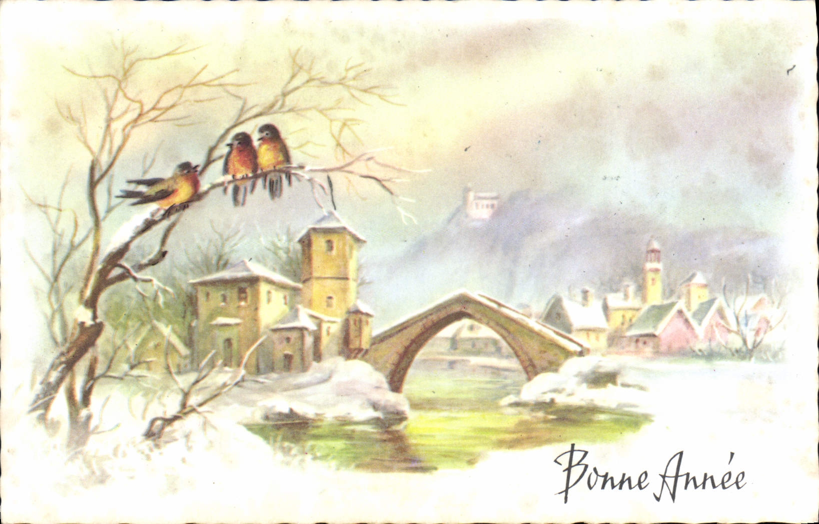 CPA Fantaisie Bonne annee Oiseaux