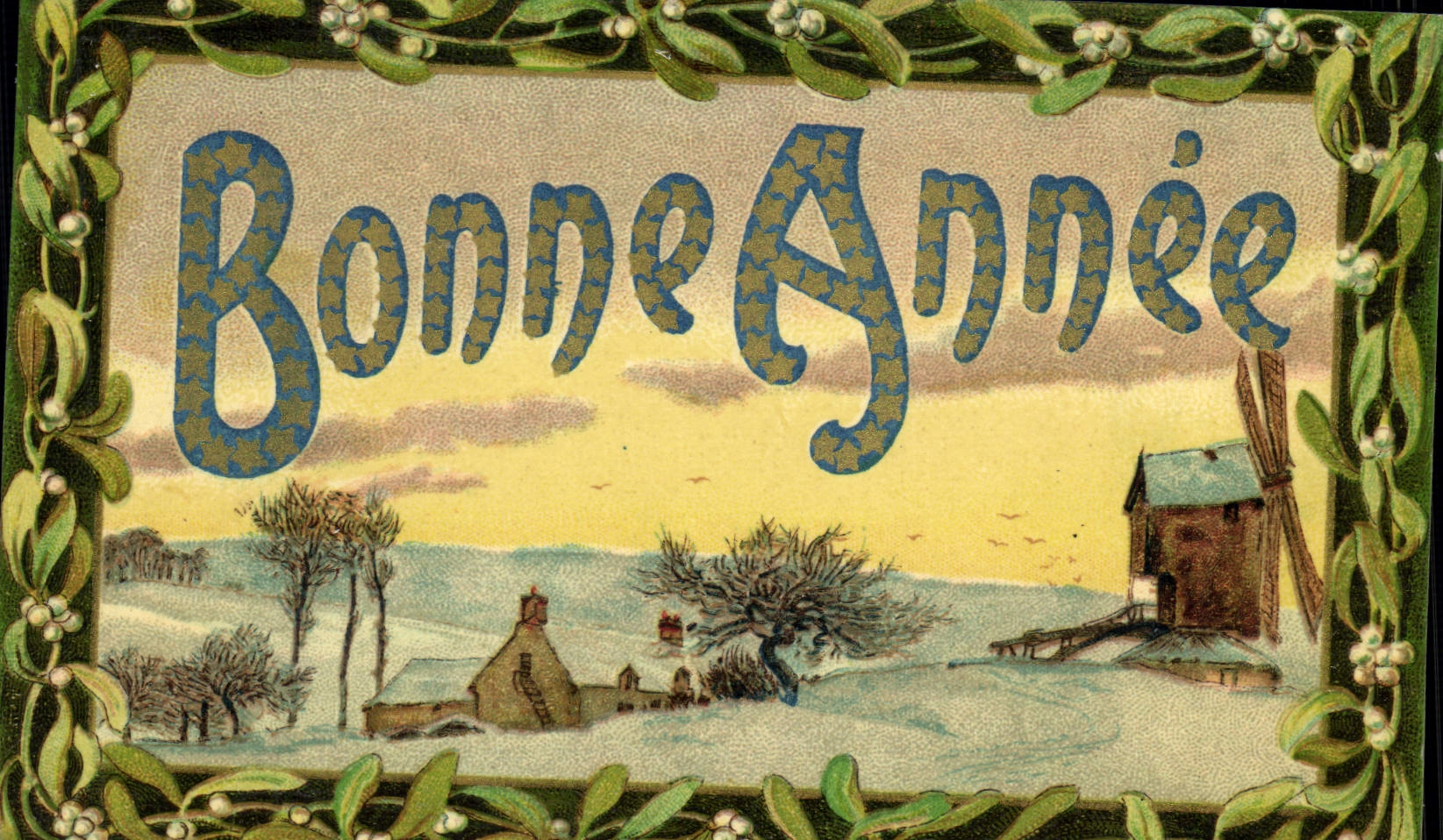 CPA Fantaisie Bonne annee Moulin a vent