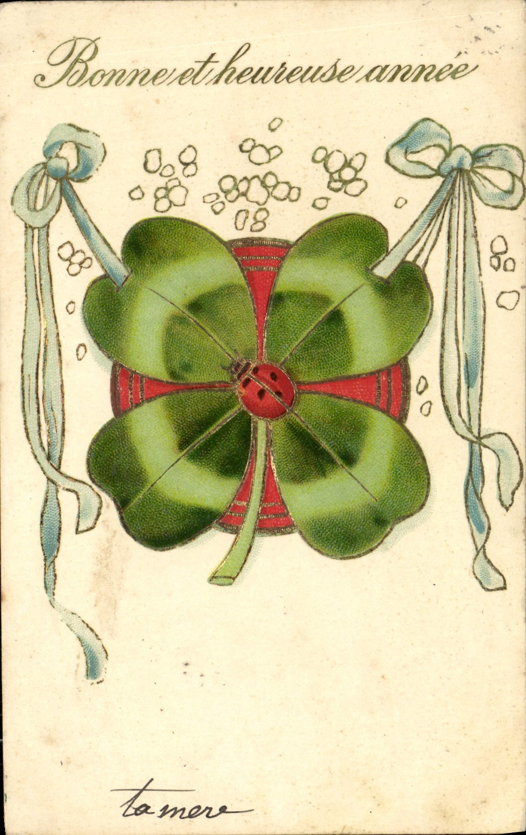 VINTAGE POSTCARD Fantasy Clover ladybird