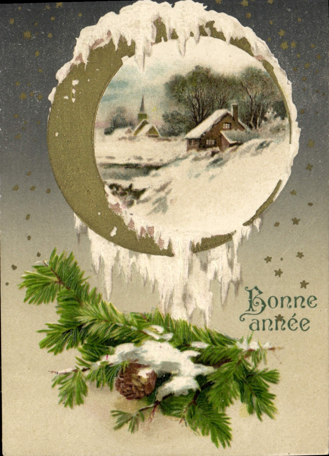 VINTAGE POSTCARD Fantasy Happy New Year the Moon