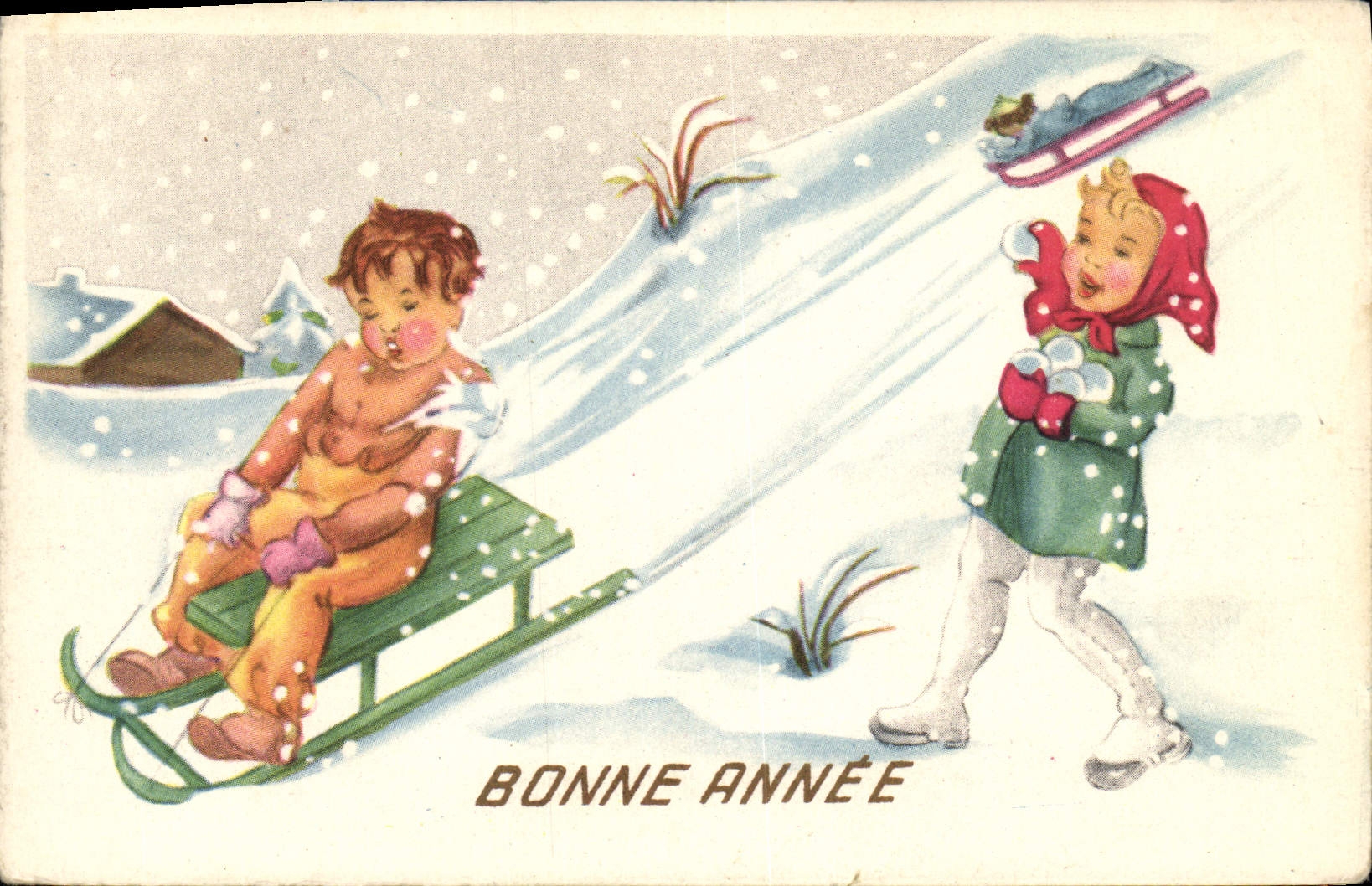 CPA Fantaisie Enfants Luge