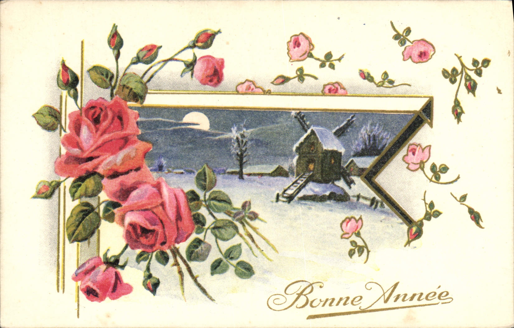 CPA Fantaisie Bonne annee Moulin a vent