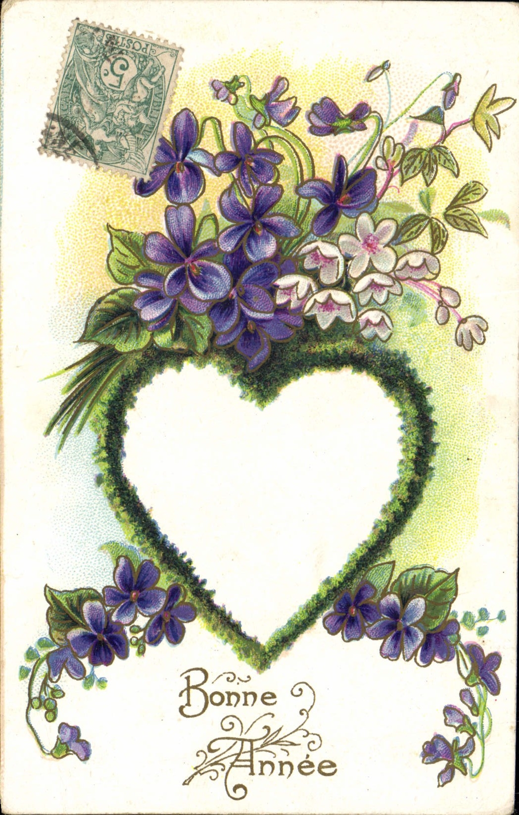 CPA Fantaisie Bonne annee Coeur Fleurs