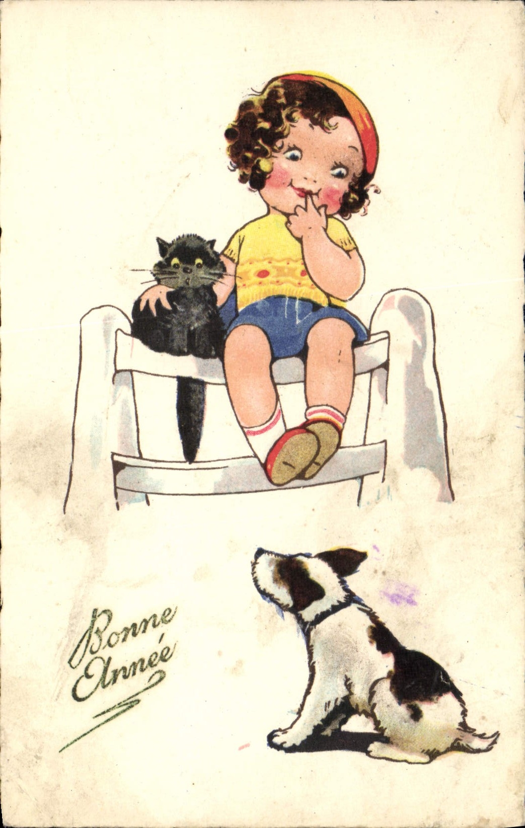 VINTAGE POSTCARD Fantasy Child Dog Dog