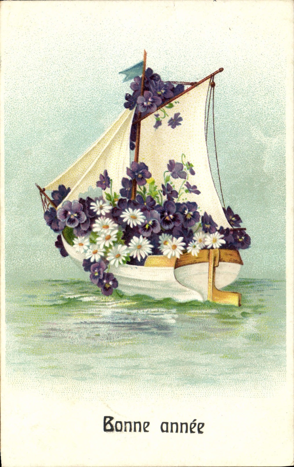 CPA Fantaisie Fleurs Bateau