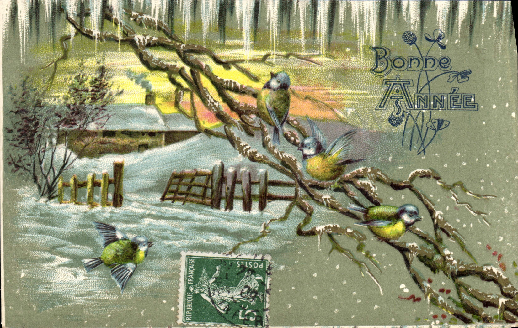 CPA Fantaisie Bonne annee oiseaux