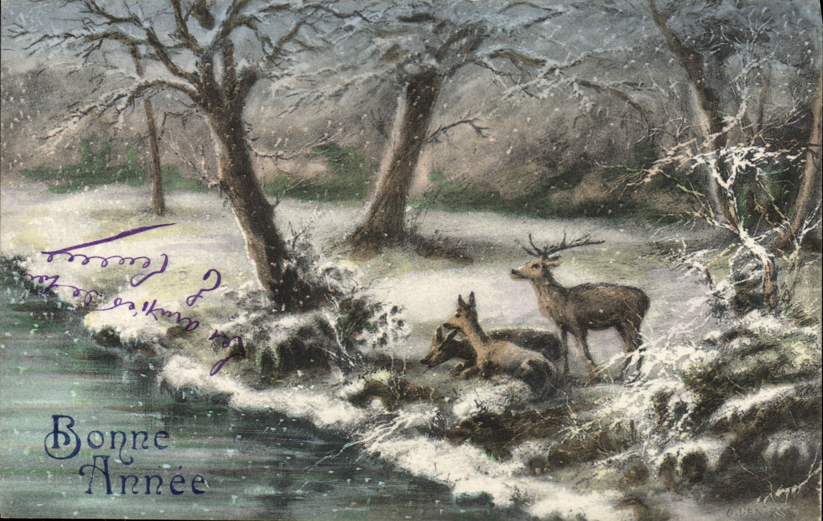 VINTAGE POSTCARD Fantasy Happy New Year Hind Stag