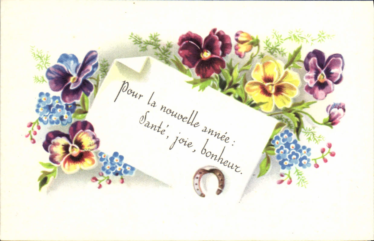 CPA Fantaisie Fleurs Fer a cheval