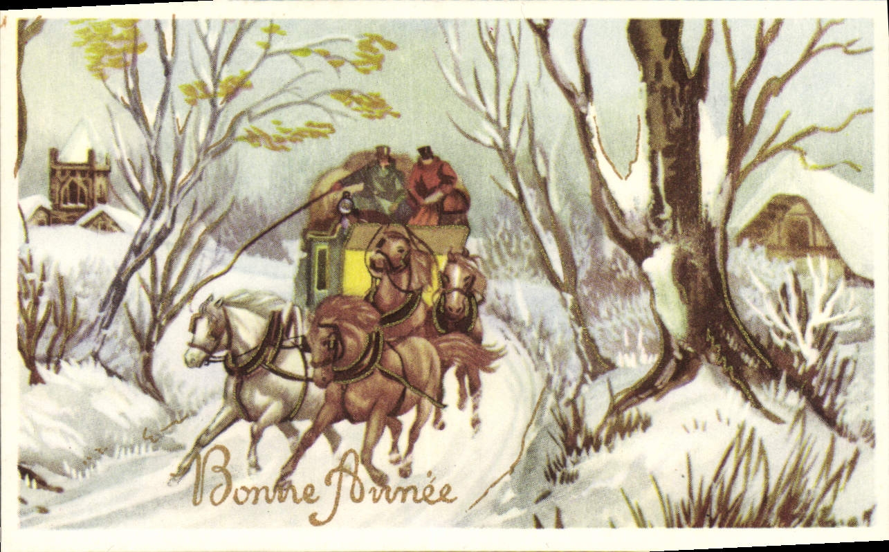 Birlocho de la fantasía de la POSTAL de la VENDIMIA Felices fiestas tamaño pequeño