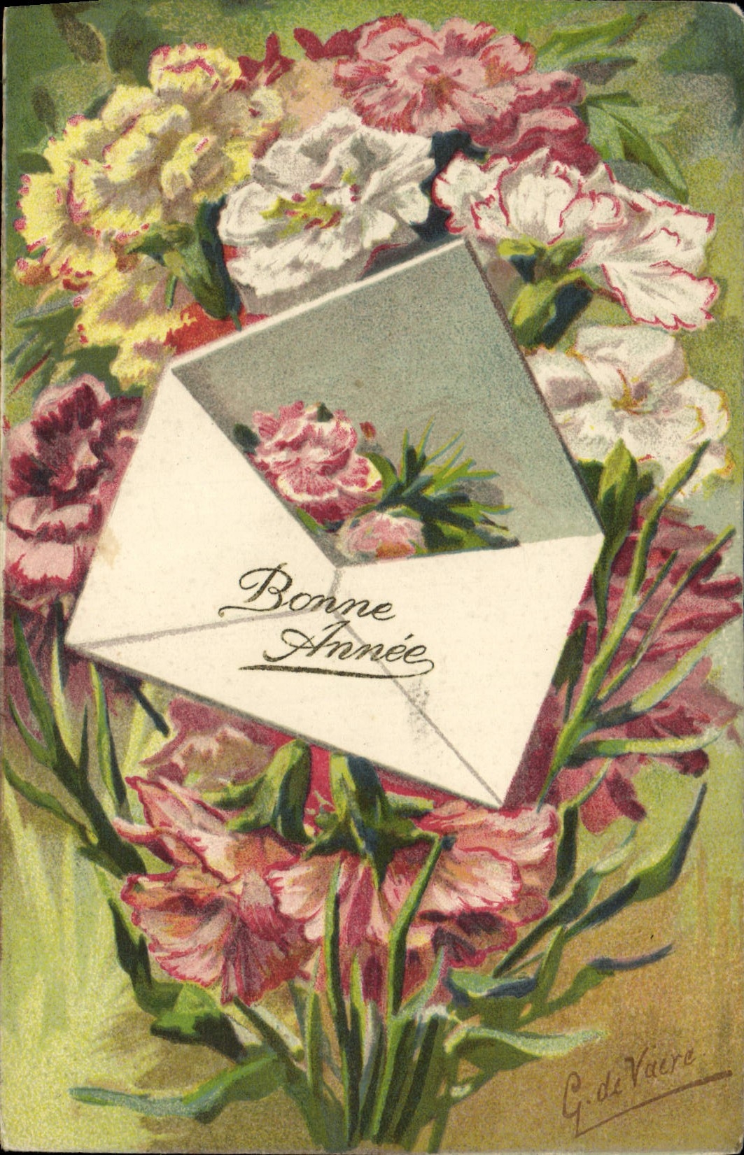 CPA Fantaisie Fleurs Bonne annee