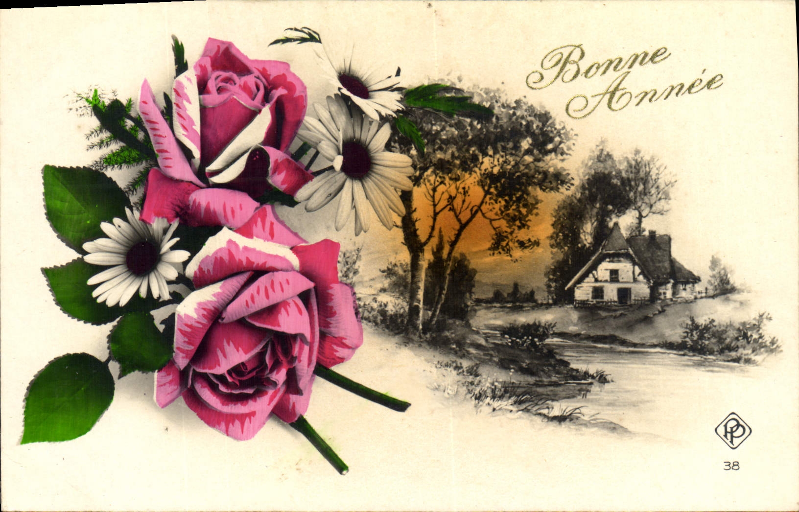 CPA Fantaisie Fleurs Bonne annee