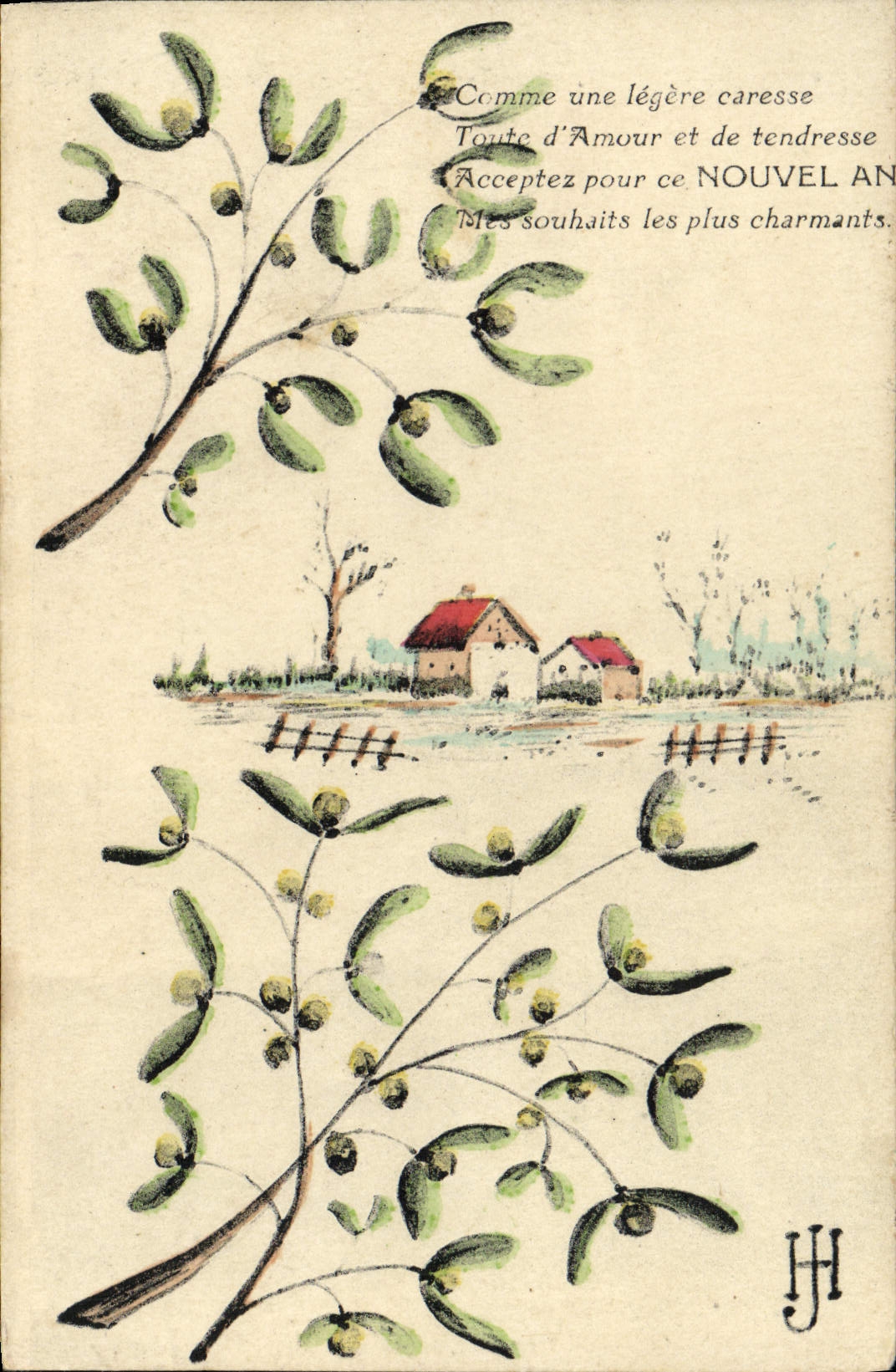 VINTAGE POSTCARD Fantasy Flowers New year