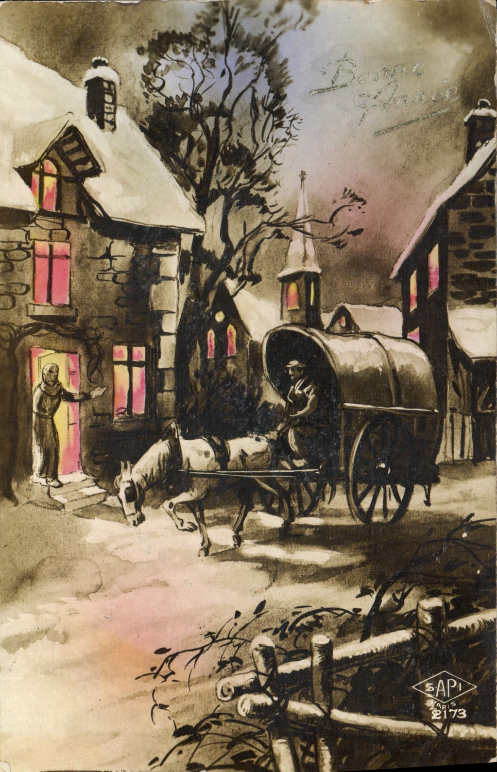 VINTAGE POSTCARD Fantasy Happy New Year Horse Barouche