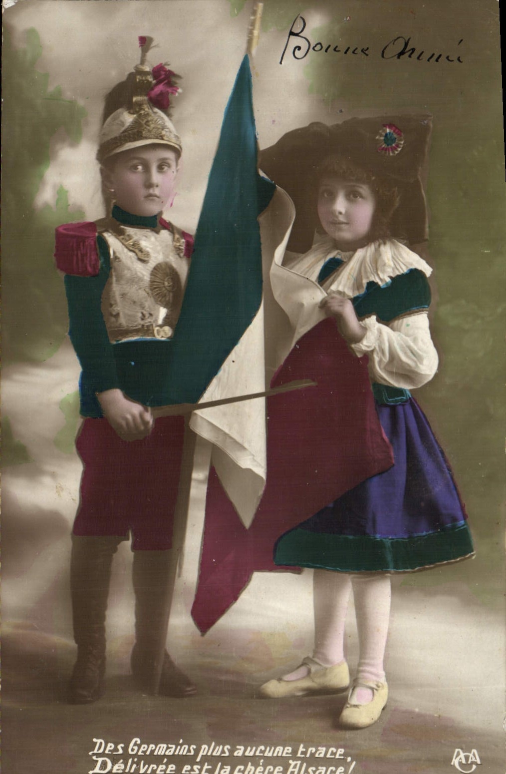 VINTAGE POSTCARD Fantasy Children Soldier Militaria Alsace