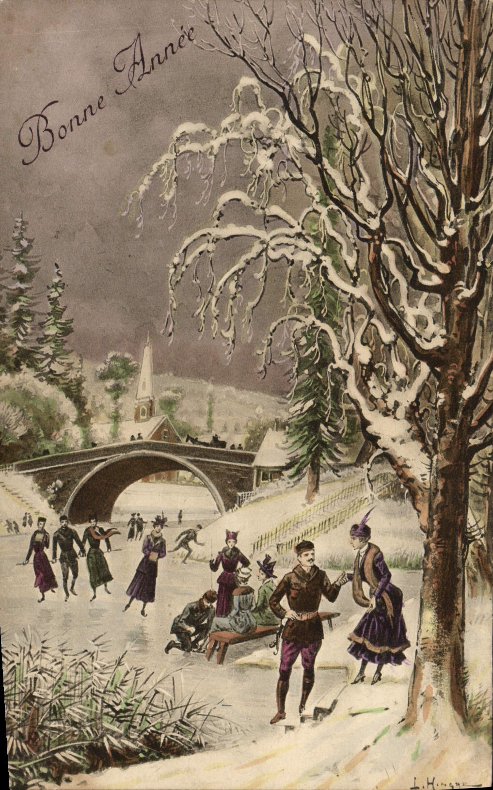 VINTAGE POSTCARD Fantaisie Women Iceskate