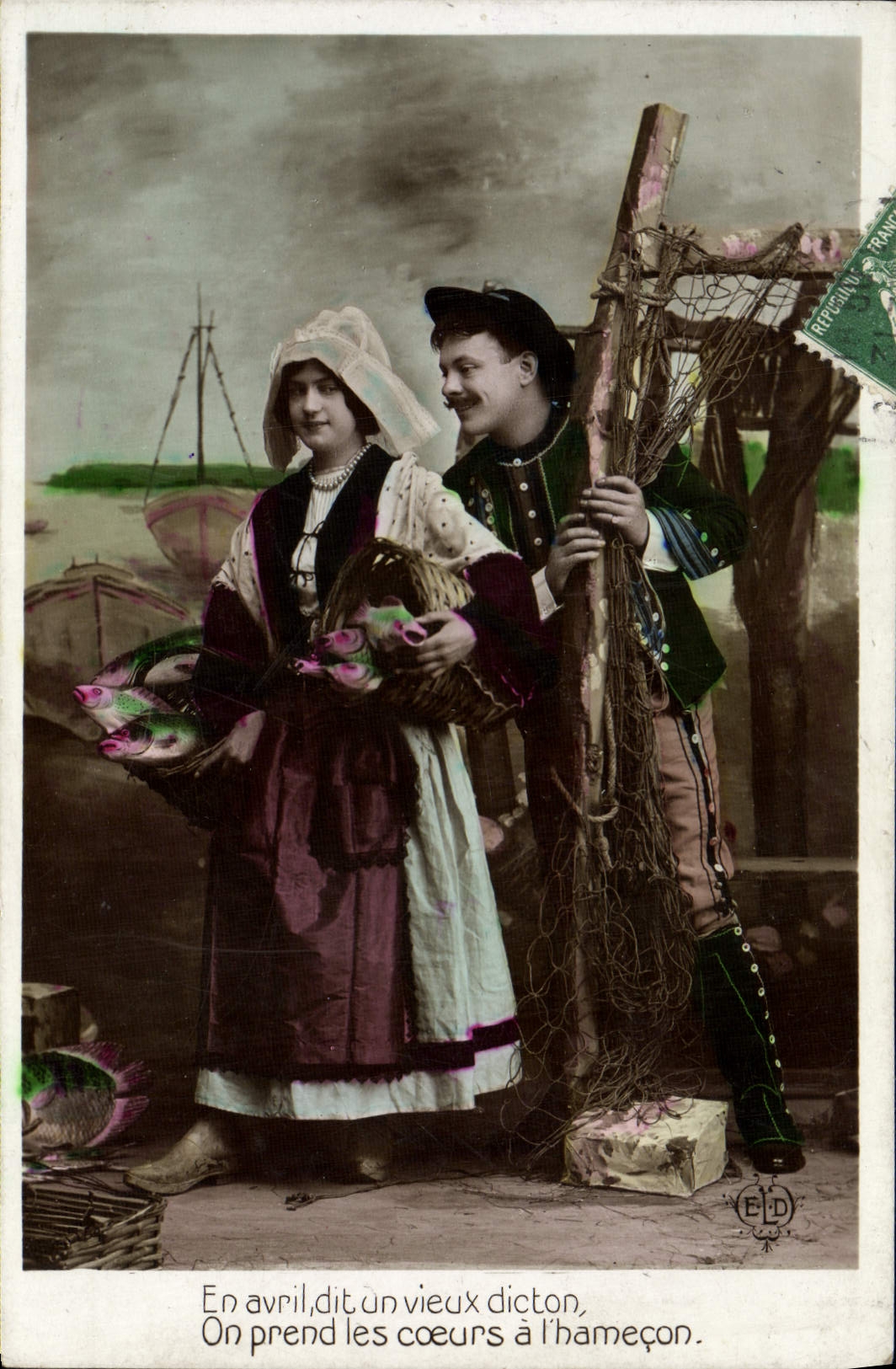 VINTAGE POSTCARD Fantaisie Woman Fishes Sinning