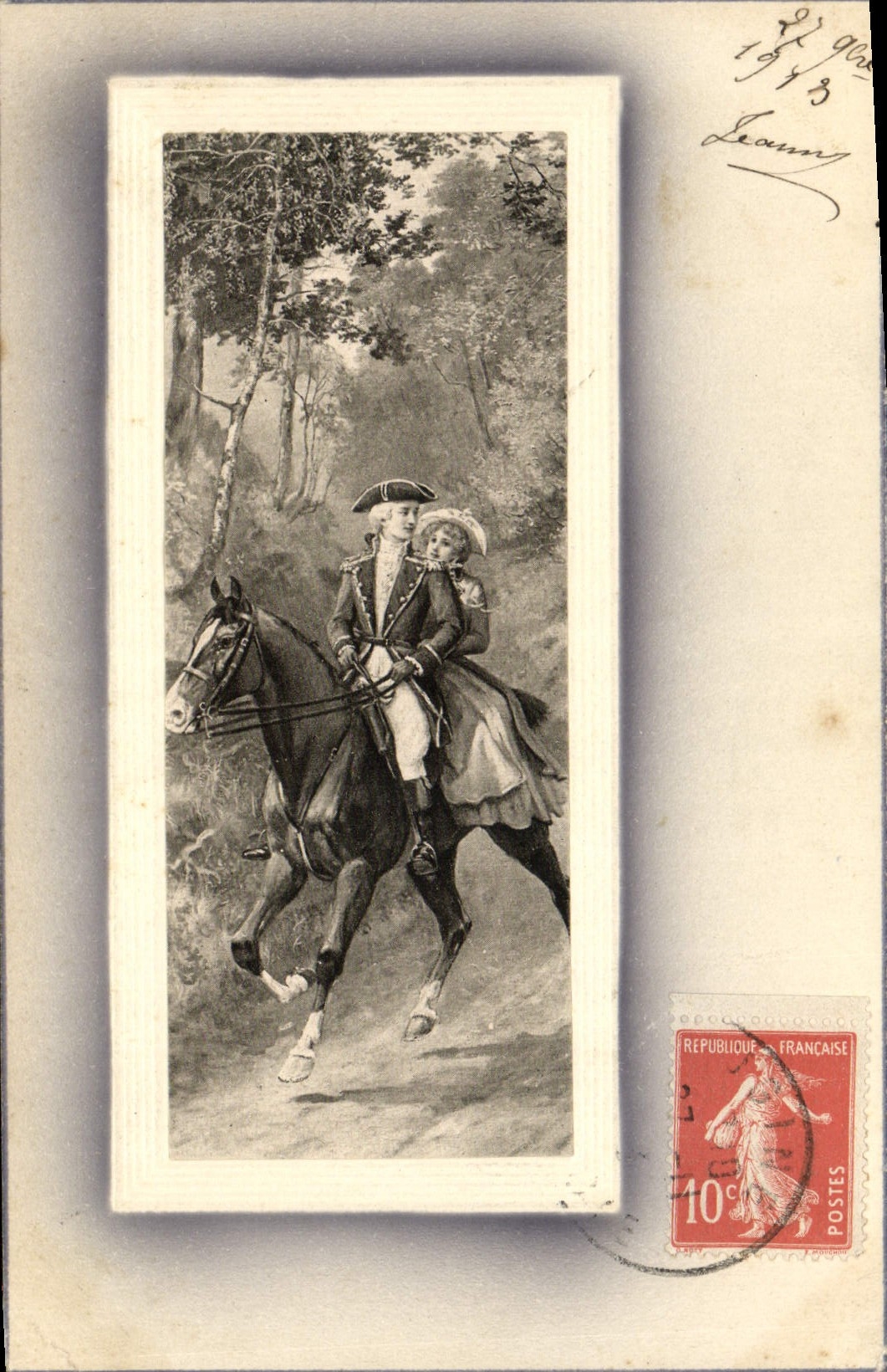 CPA Fantaisie Femme et cavalier Cheval