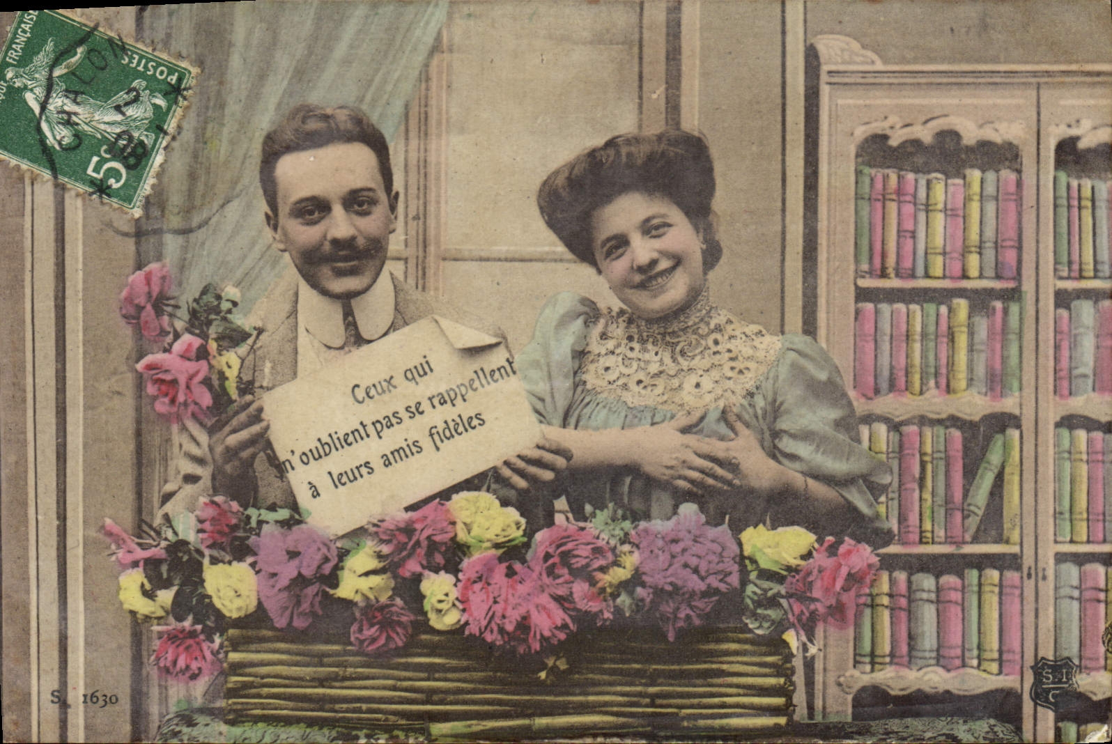 VINTAGE POSTCARD Fantasy Woman Library