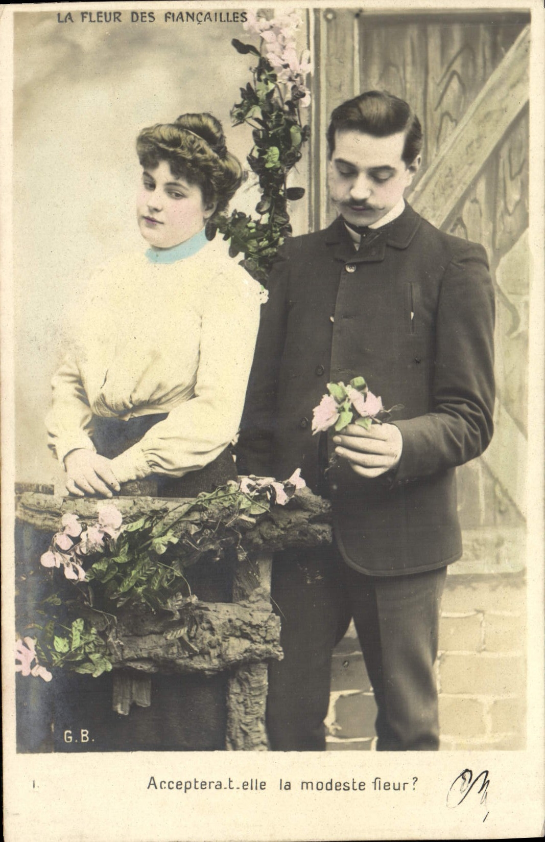 VINTAGE POSTCARD Fantasy Woman the flower of engagement