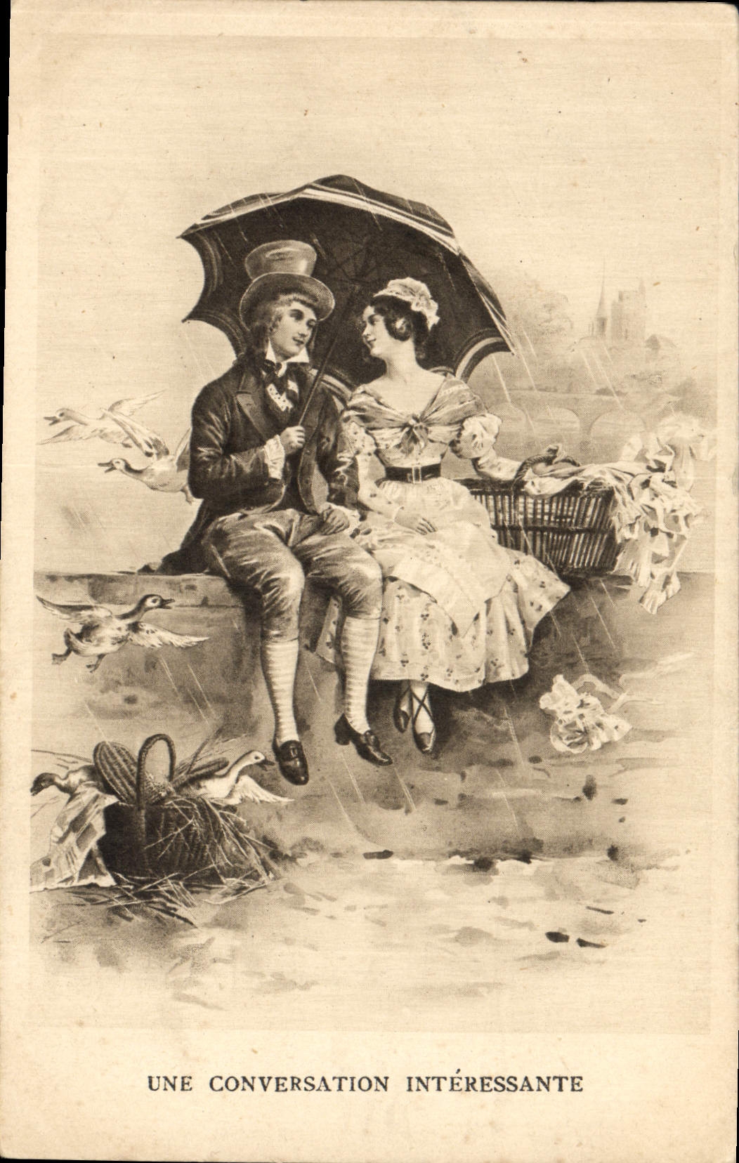 VINTAGE POSTCARD Fantasy Woman an interesting conversation