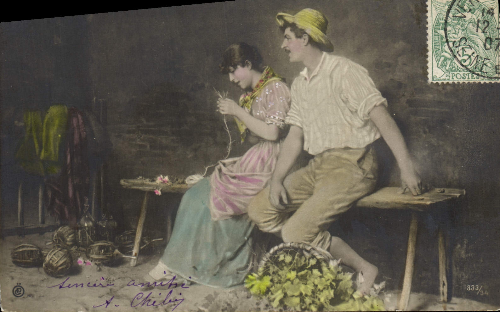 VINTAGE POSTCARD Fantasy Woman Peasants