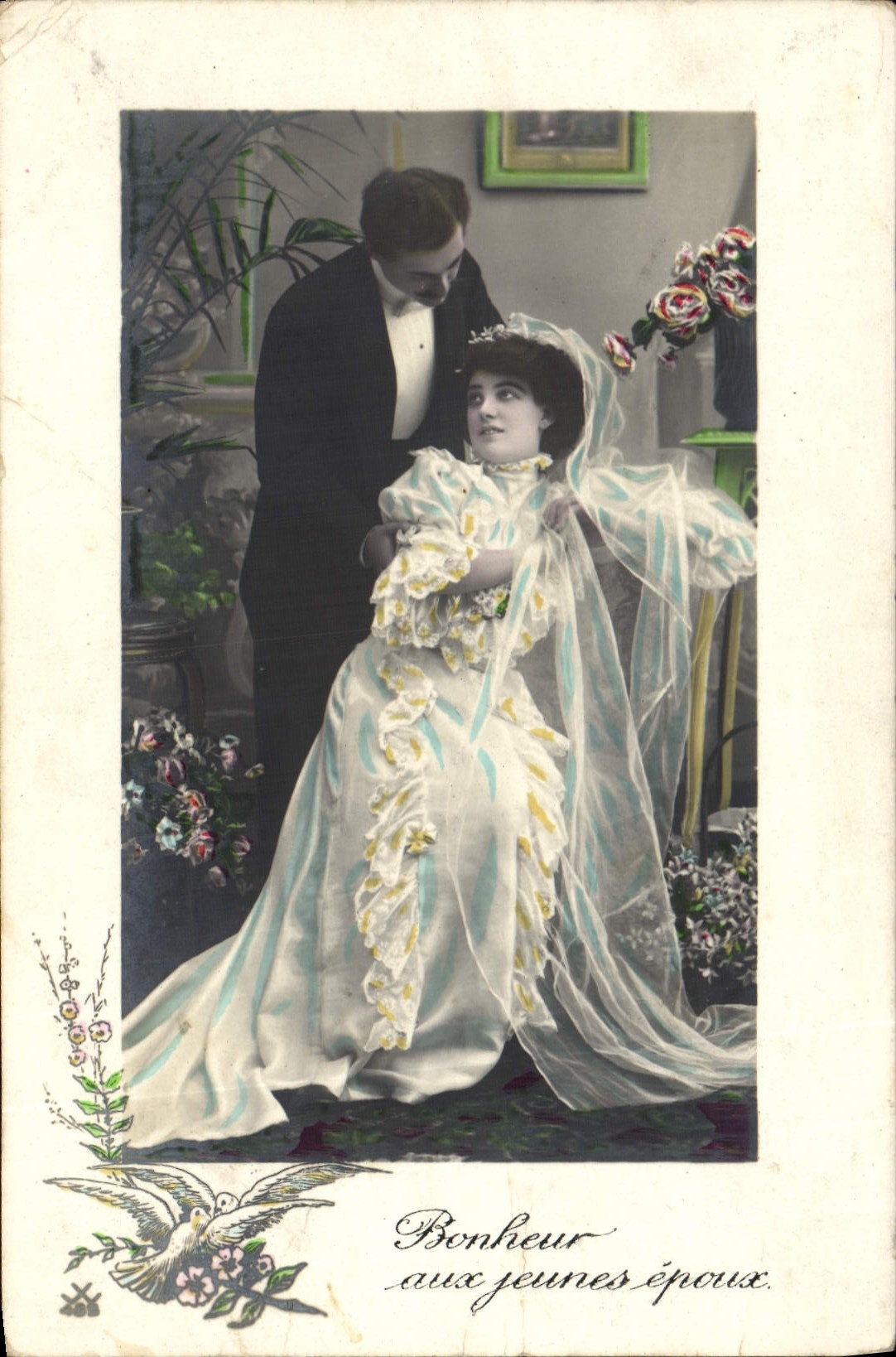 VINTAGE POSTCARD Fantasy Woman Marriage Young people husband