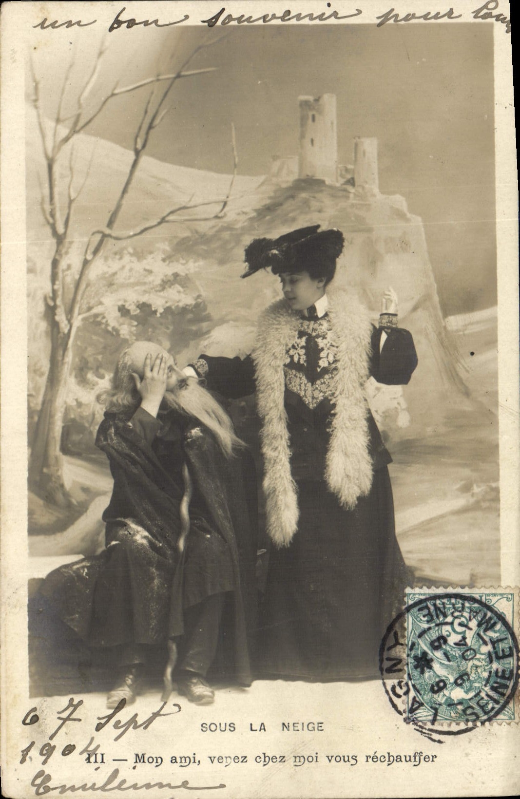 CPA Fantaisie Femme Sous la neige