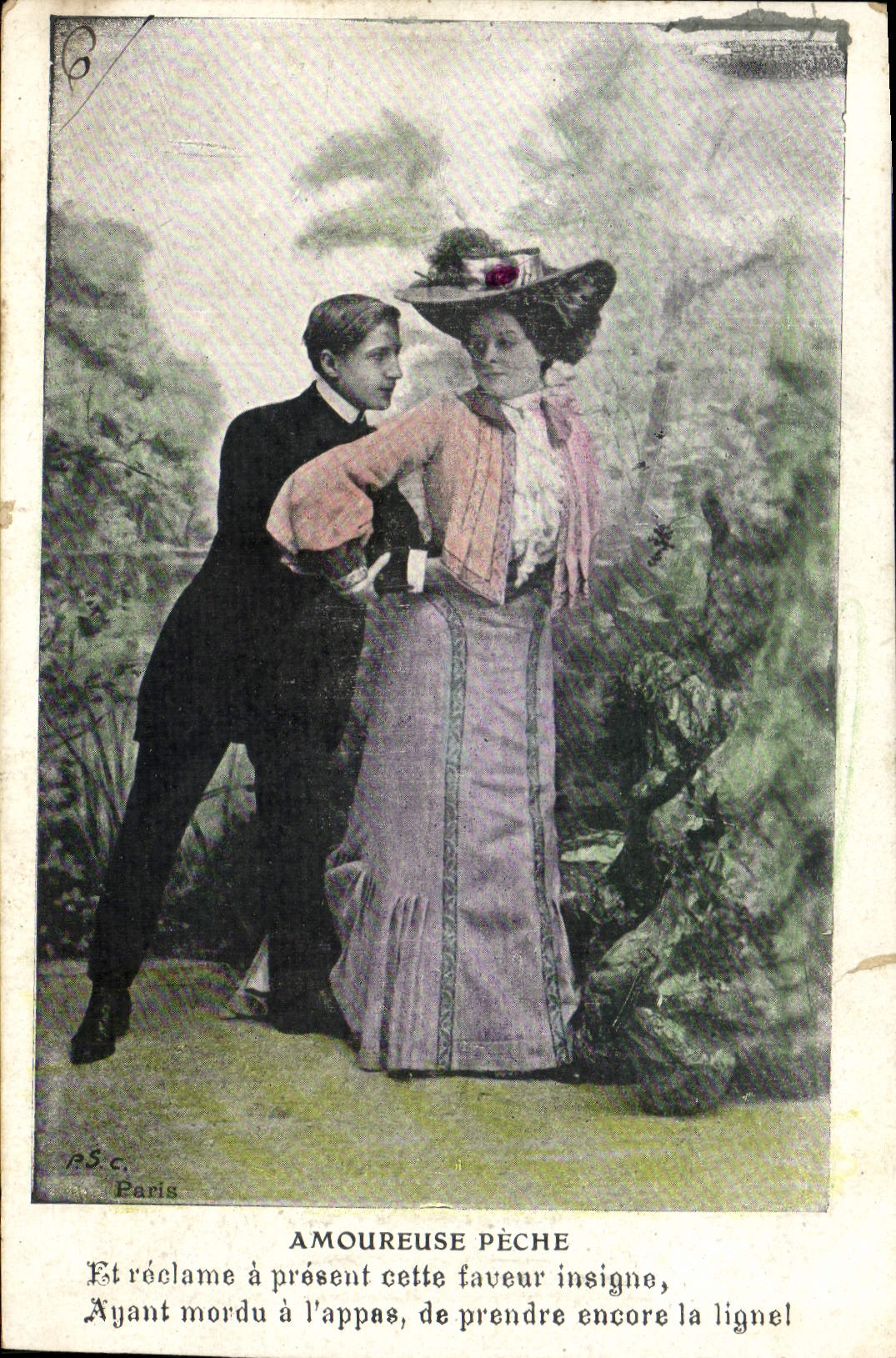 VINTAGE POSTCARD Fantaisie Woman In love Fishes