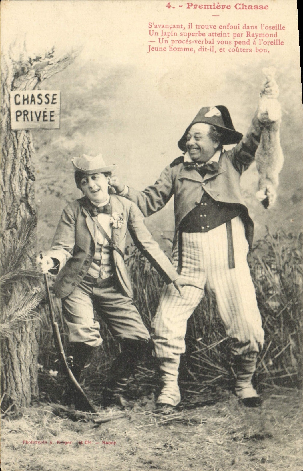 VINTAGE POSTCARD Fantasy Woman the First Hunting Rabbit Hunter