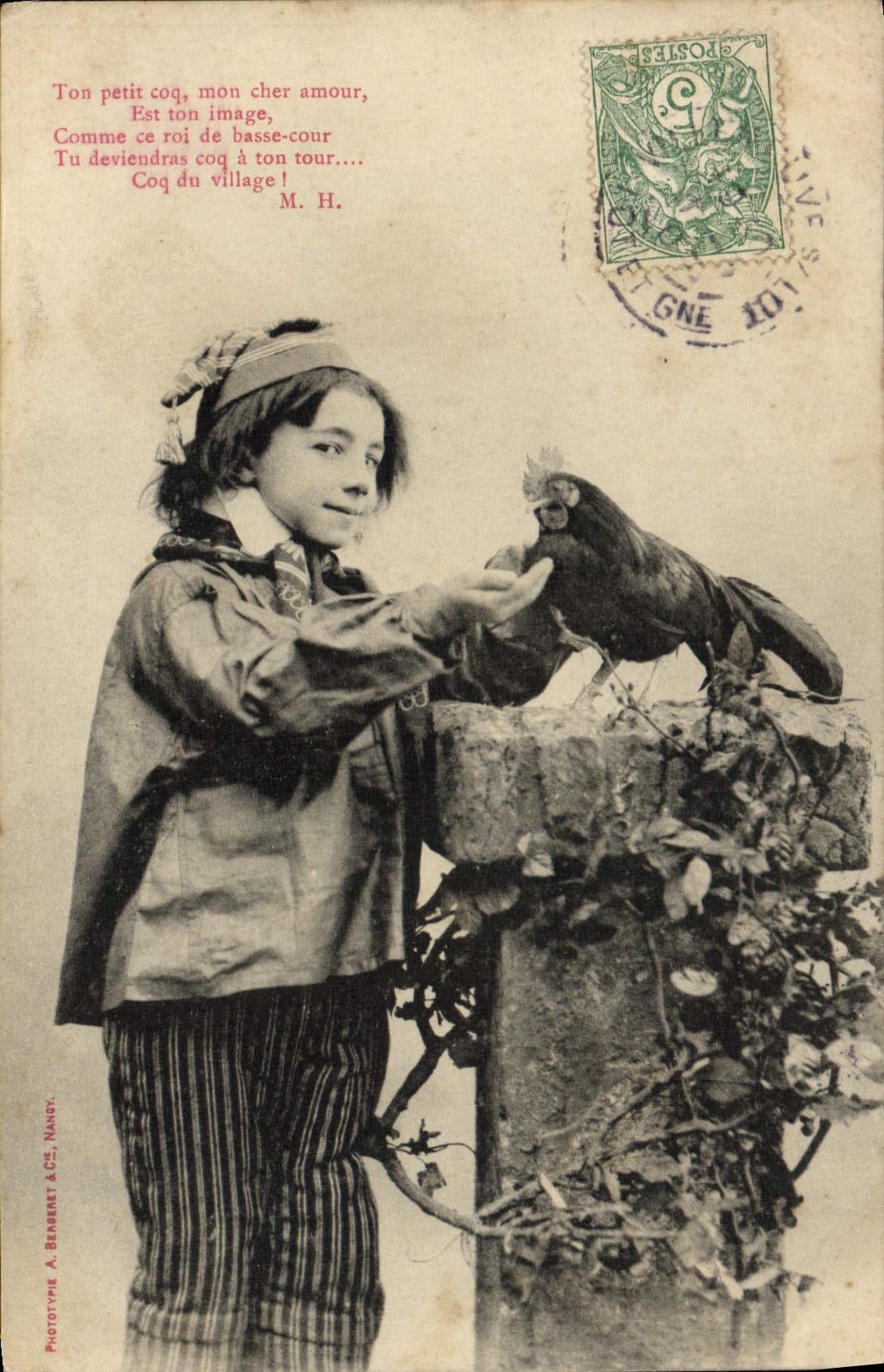 CPA Fantaisie Enfant Coq