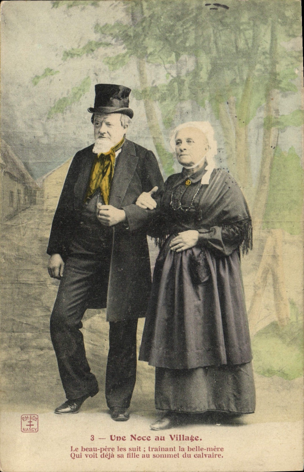 VINTAGE POSTCARD Fantasy Woman a wedding at the village Foklore Marriage