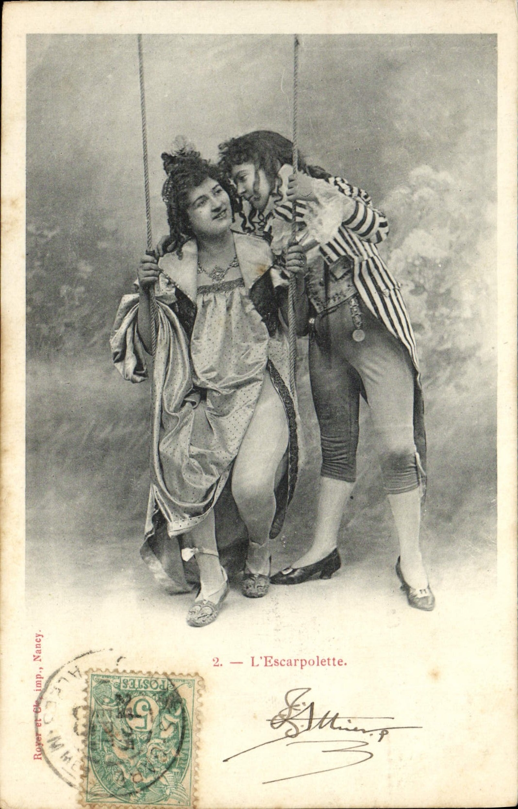 VINTAGE POSTCARD Fantasy Woman the swing