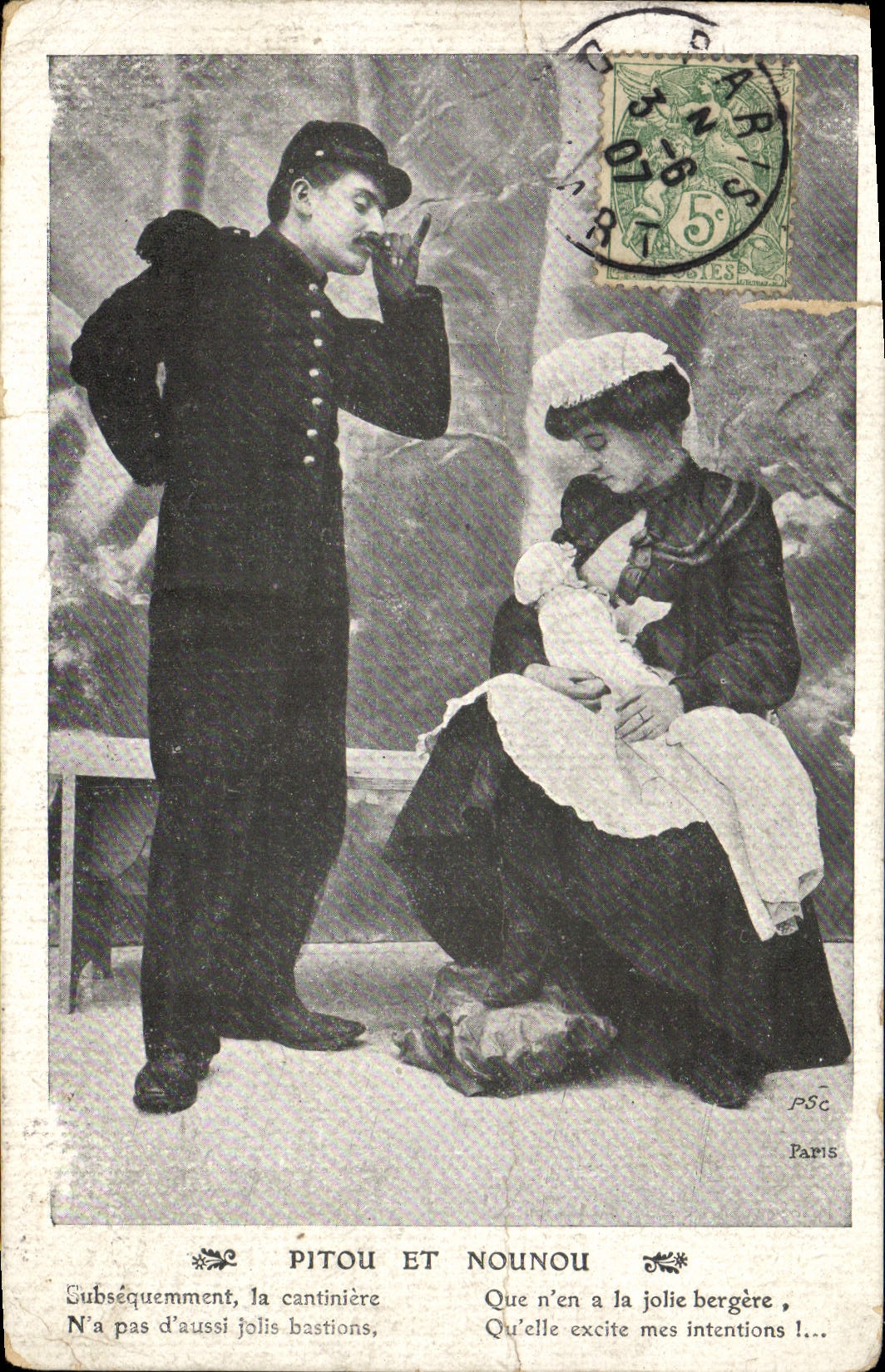 CPA Fantaisie Femme Nourrice Soldat Militaria 