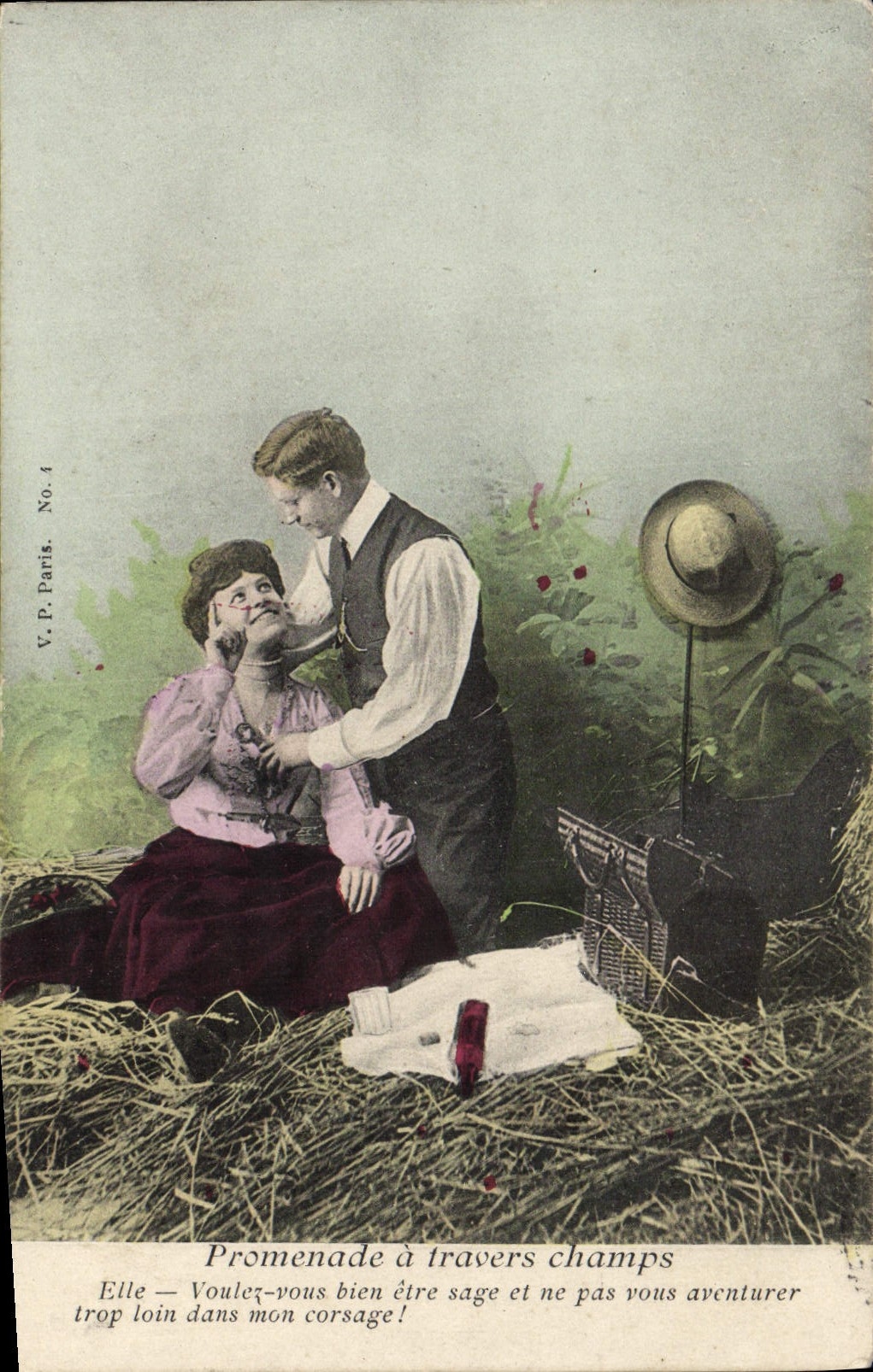 VINTAGE POSTCARD Fantasy Woman Walk through fields