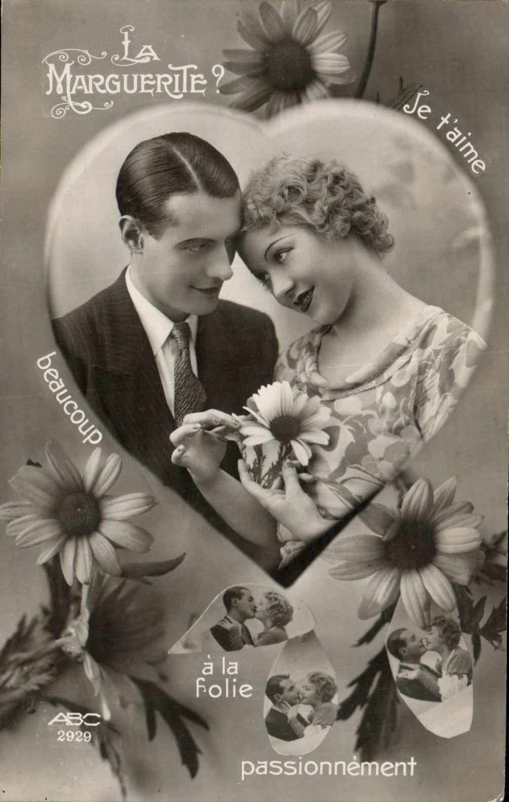 VINTAGE POSTCARD Fantasy Woman Heart Flowers