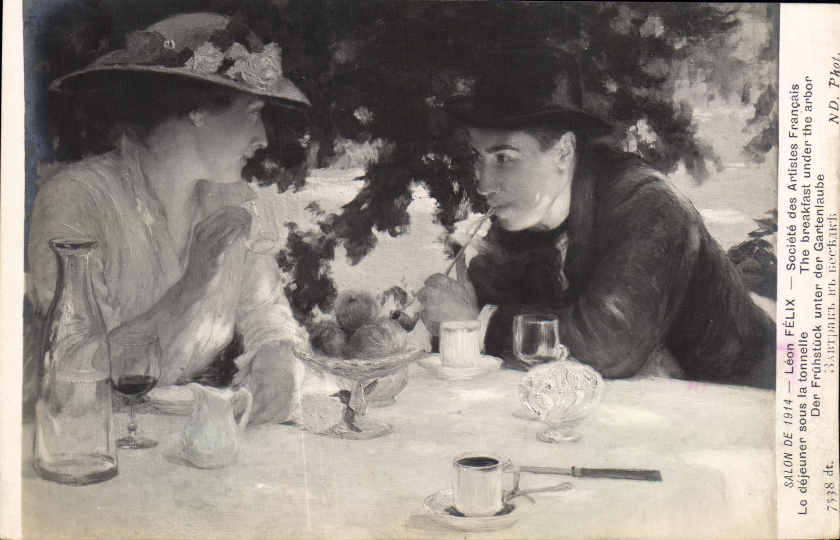 CPA Fantaisie Femme Salon 1914 Leon Felix Le dejeuner sous la tonnelle