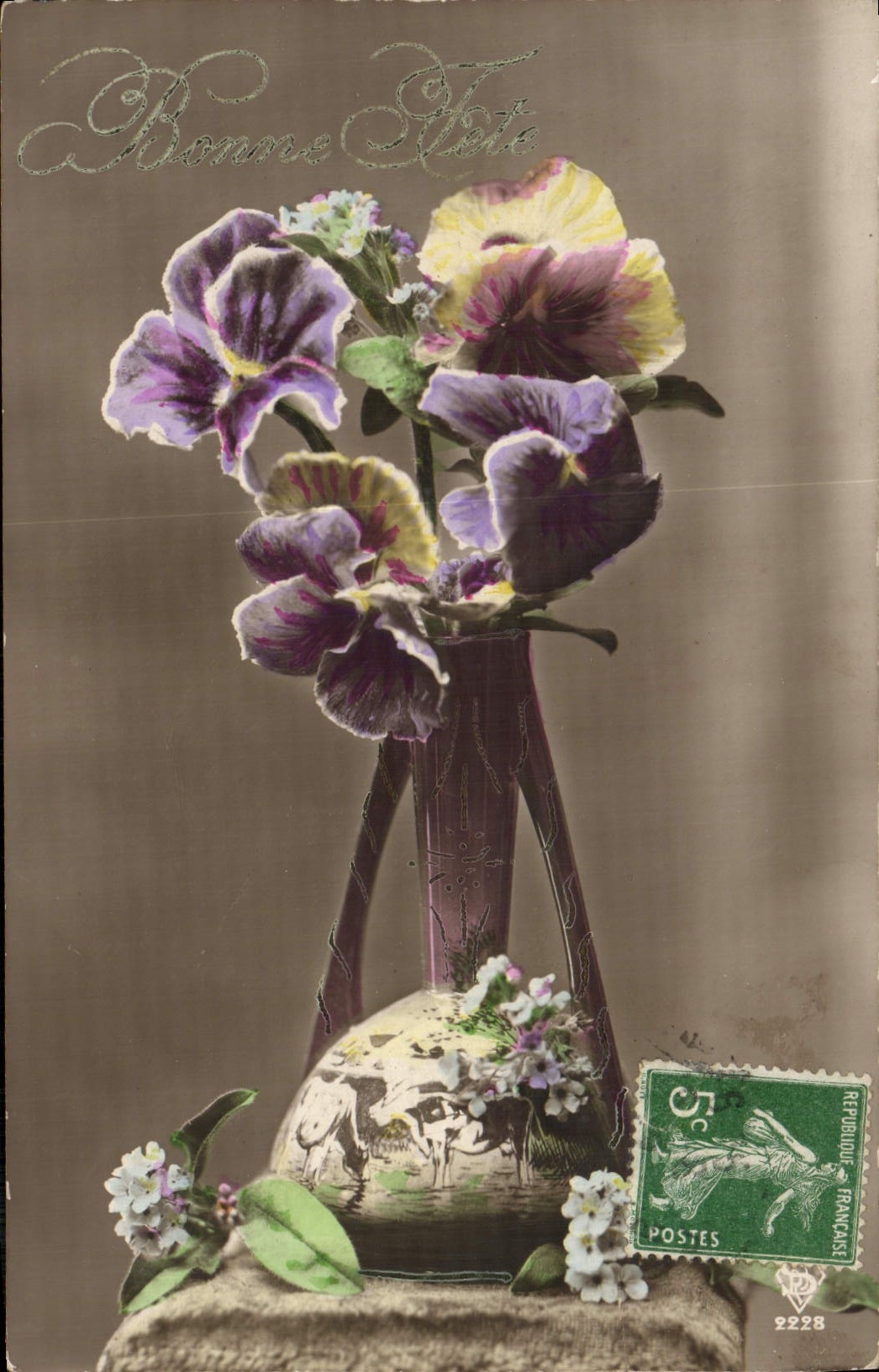 CPA Fantaisie Fleurs Vaches