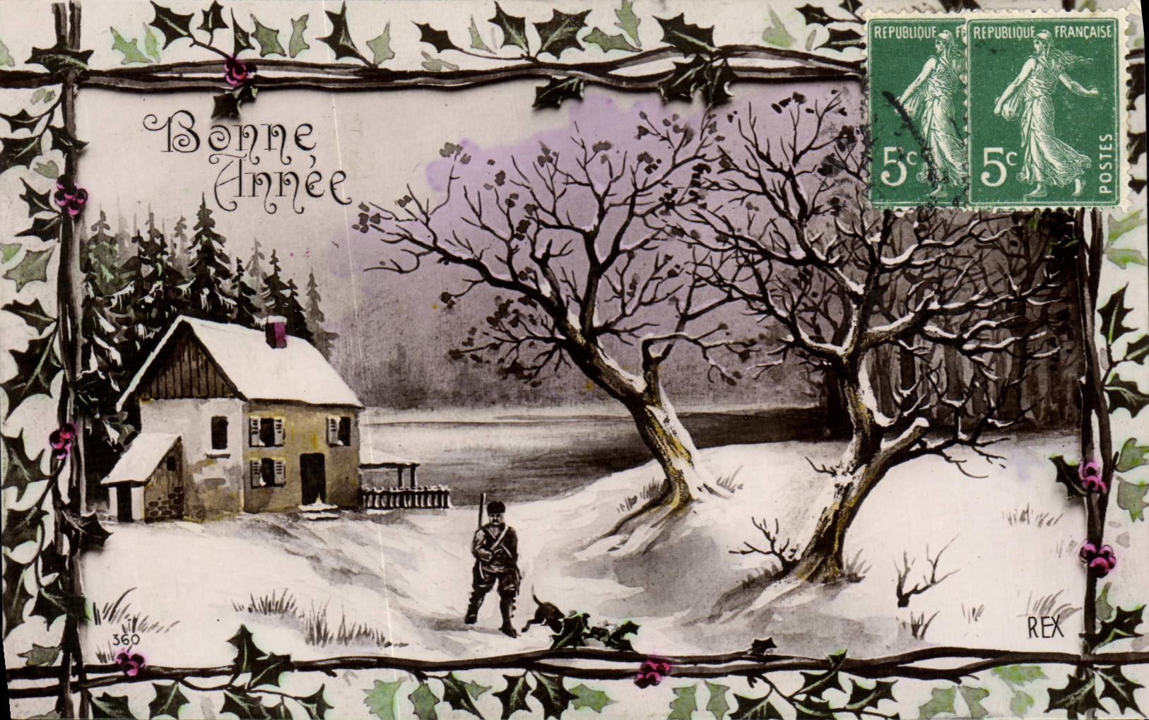 VINTAGE POSTCARD Fantaisie Happy New Year Hunter Drives out