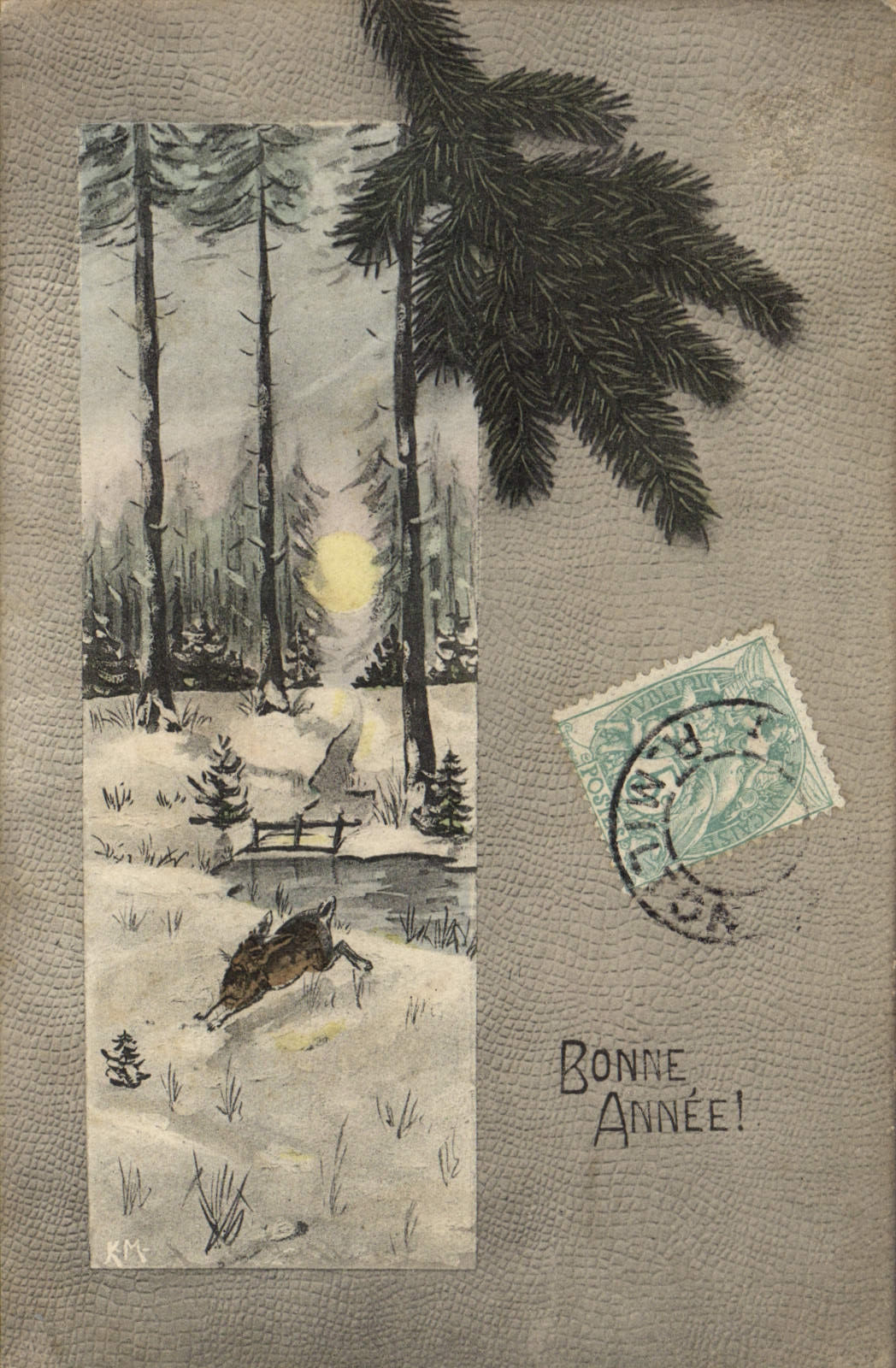 VINTAGE POSTCARD Fantasy Happy New Year rabbit Hare