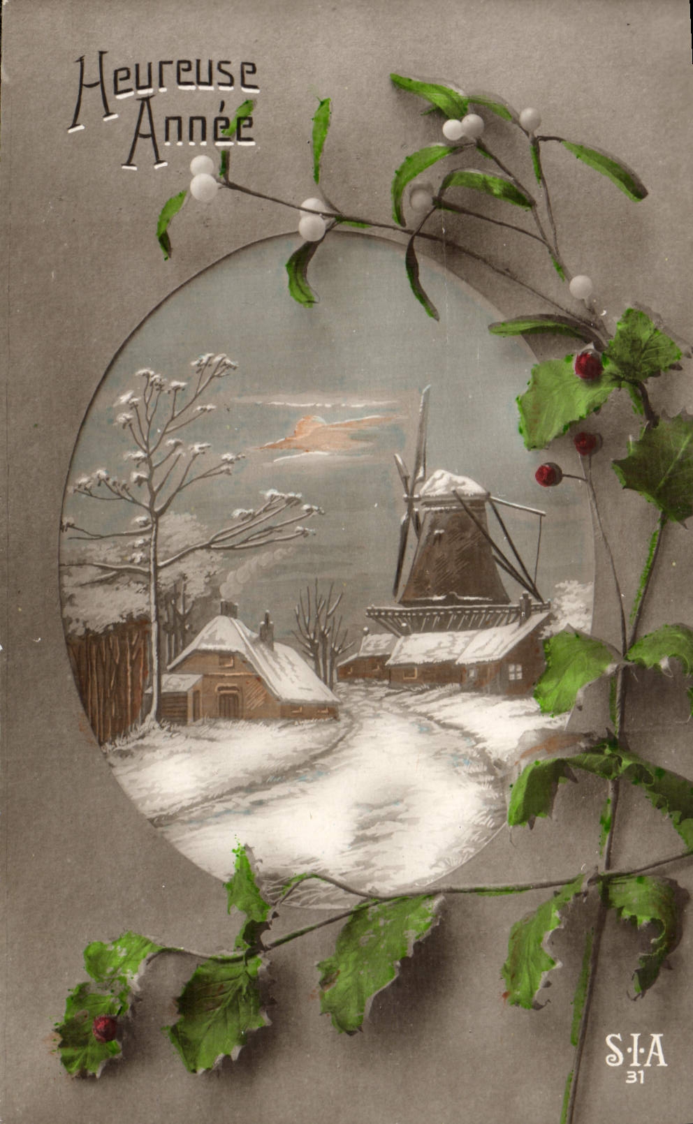 VINTAGE POSTCARD Happy Fantasy year Windmill