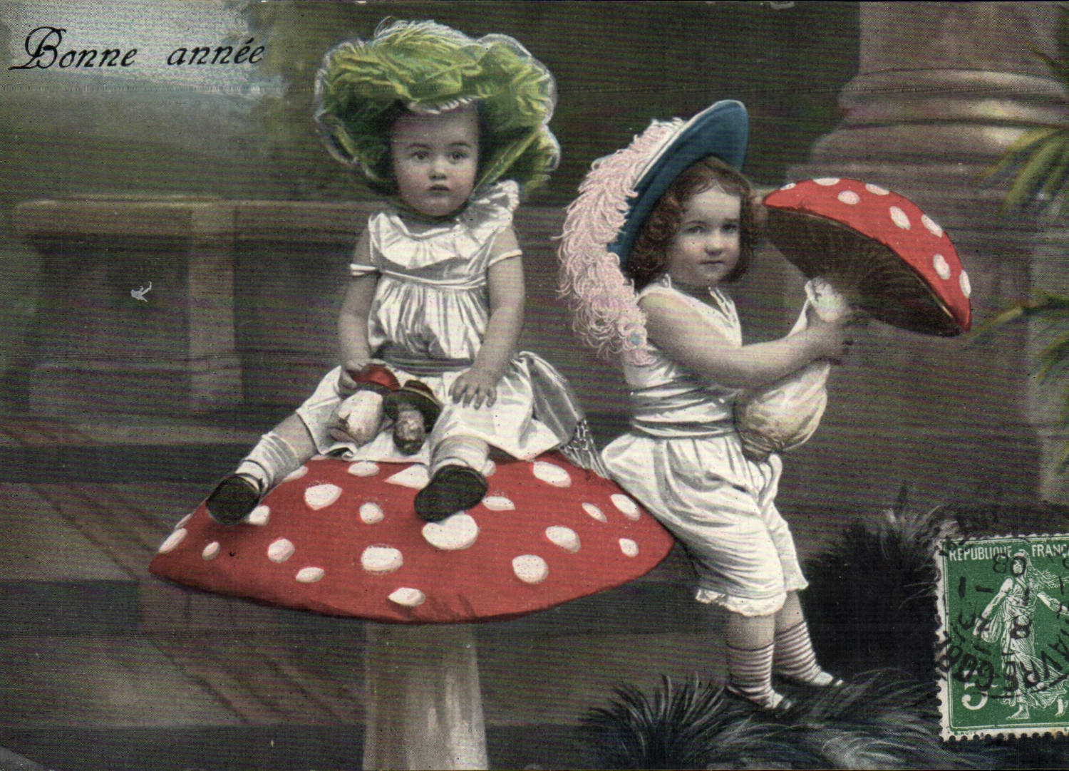 VINTAGE POSTCARD Fantasy Children Mushrooms Mushroom